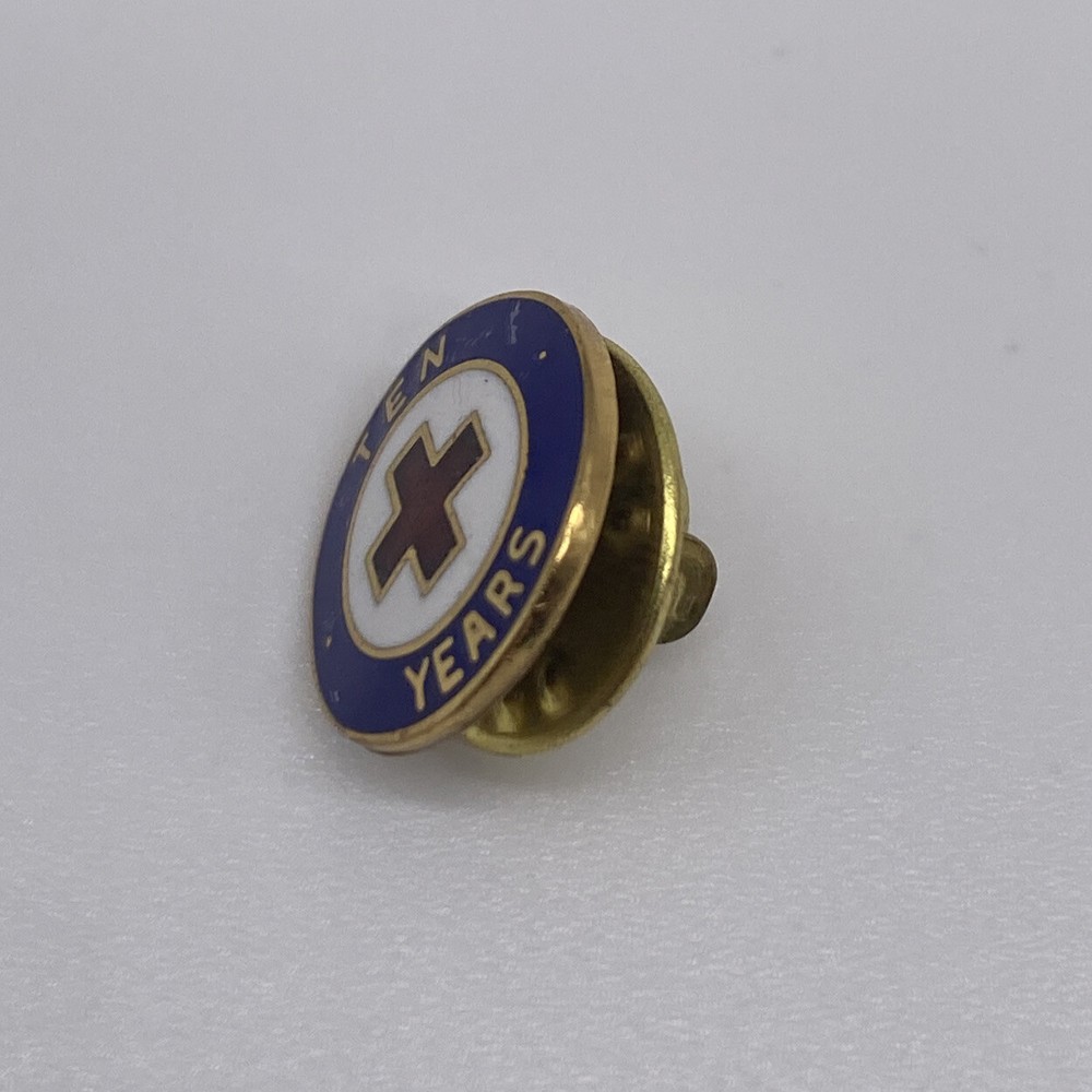 Vintage Red Cross 10 Years Hat Lapel Pin