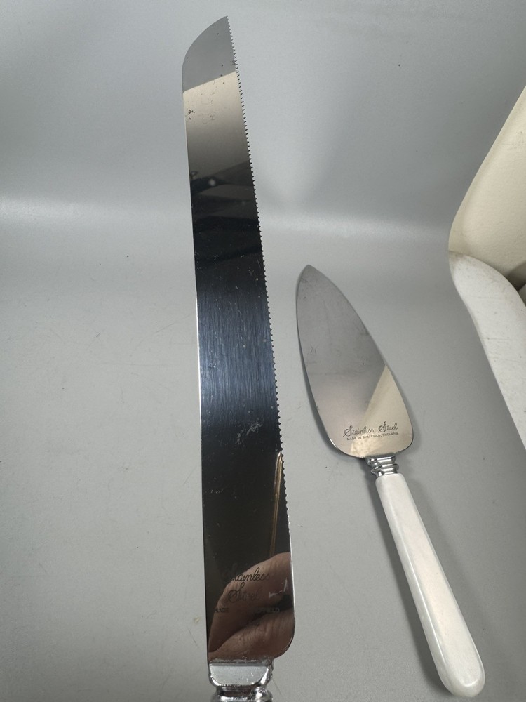 Sheffield England Cake Knife & Server Set, Plastic Pearl Handles, 12”