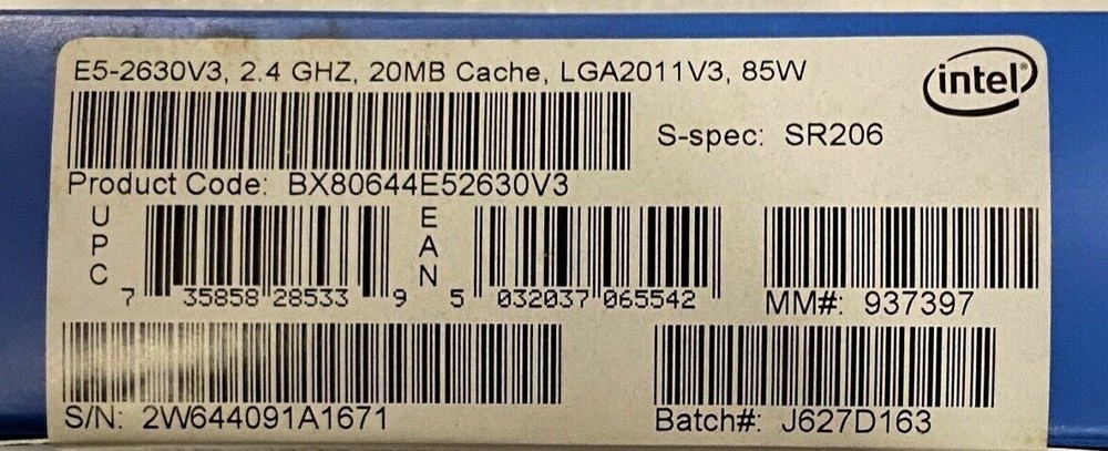 Intel BX80644E52630V3 SR206 Xeon Processor E5-2630 v3 20M Cache, 2.40 GHz NEW