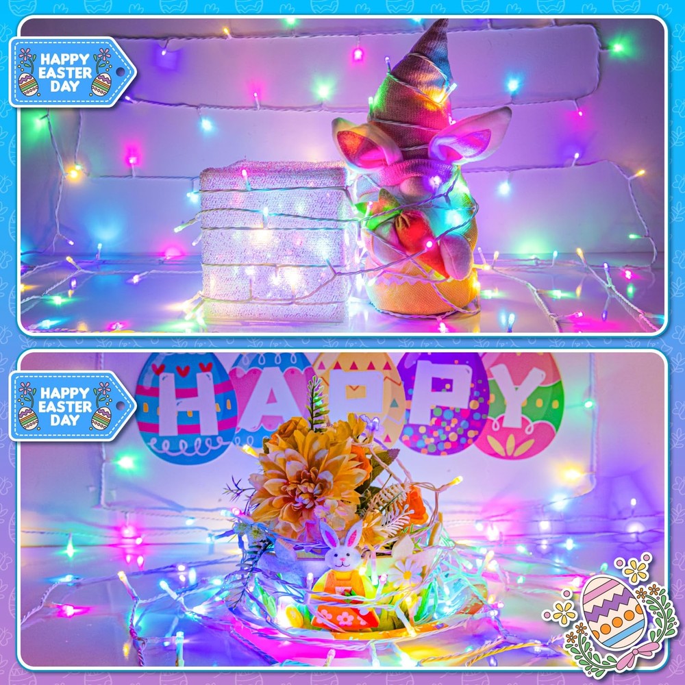 Easter String Lights Battery Operated, Pastel Easter Lights with Timer 16.4ft...