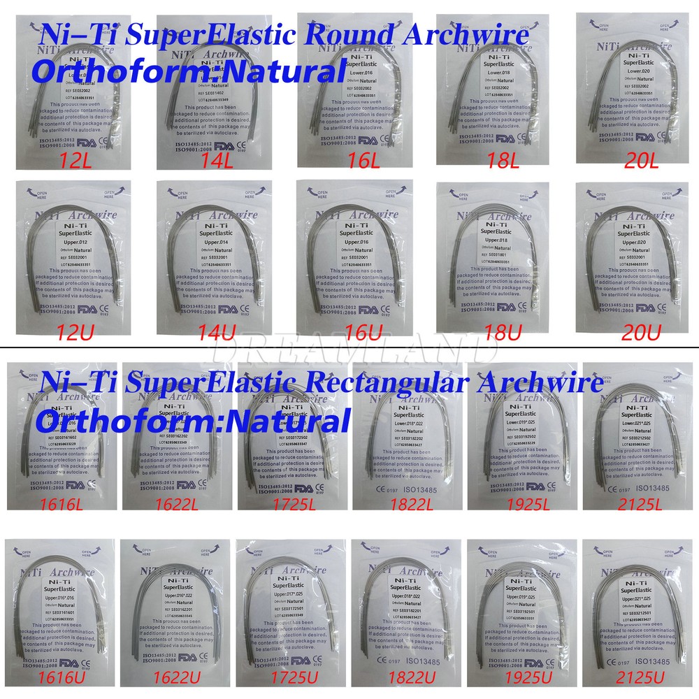 10pcs Dental Arch Wire Super Elastic NiTi Round / Rectangular Natural Form