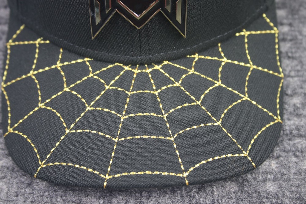 Marvel Spiderman Hat Cap Black Gold Symbol Web Snap Back One Size 6 Panel NEW
