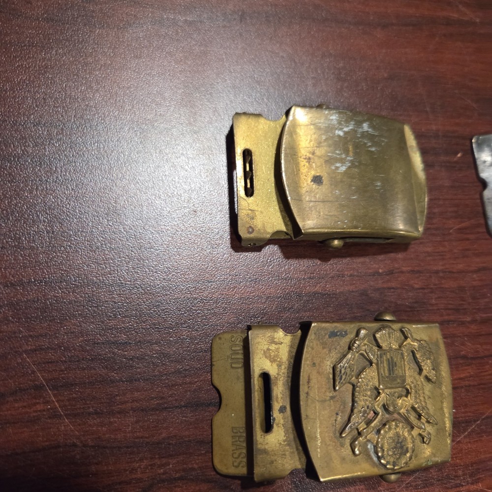 6 Vtg U.S. Military Solid Brass Belt Buckles