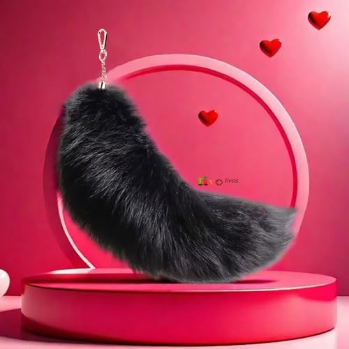 Fluffy Therian Fox Tail Keychain - Soft Plush Accessory for Black Tail-01