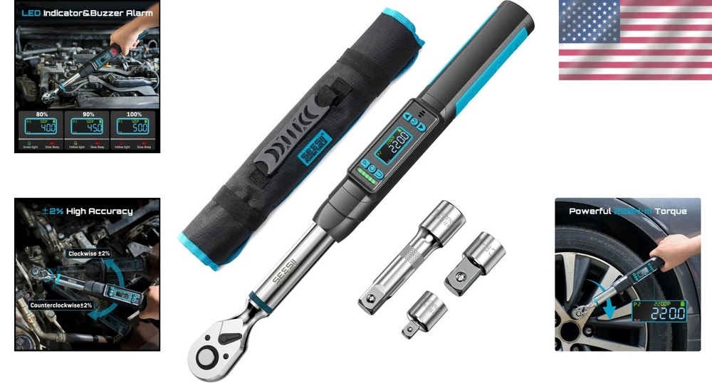 Versatile 3/8" Digital Torque Wrench with Multi-Unit Display & Protective Case