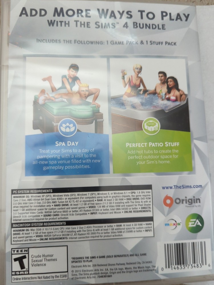 The SIMS 4 BUNDLE Code Download NO Disc Computer Game Spa Day Patio Stuff Pc Mac