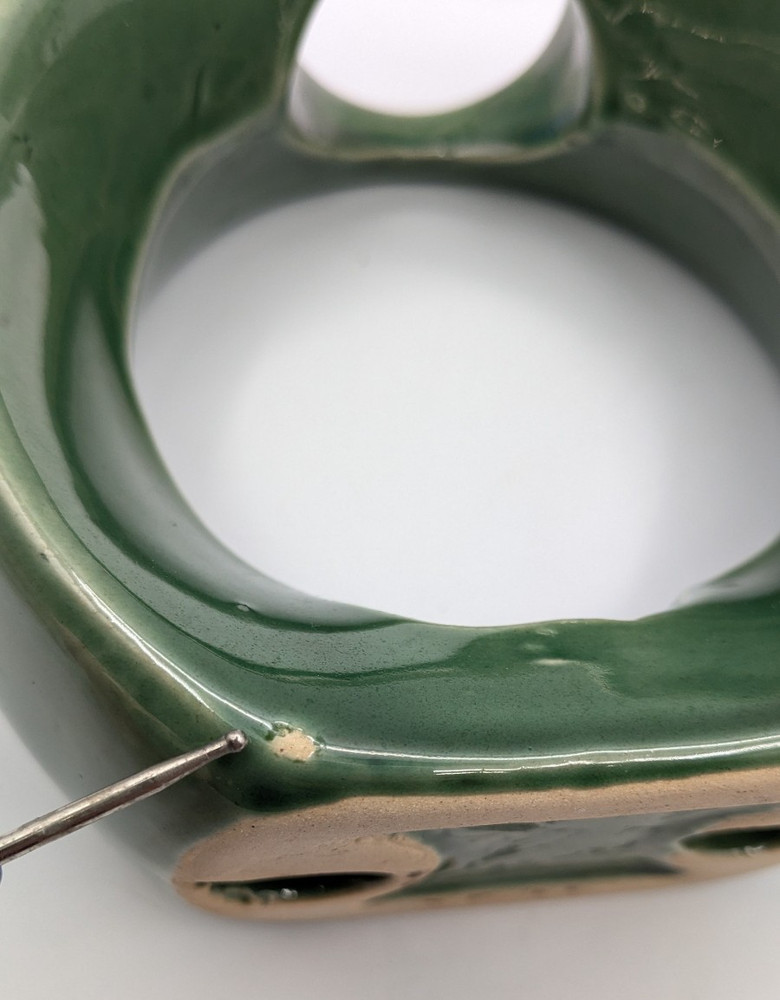 Vtg Ceramic Circular Bamboo Planters with Plastic Inserts Embossed Leaf Design