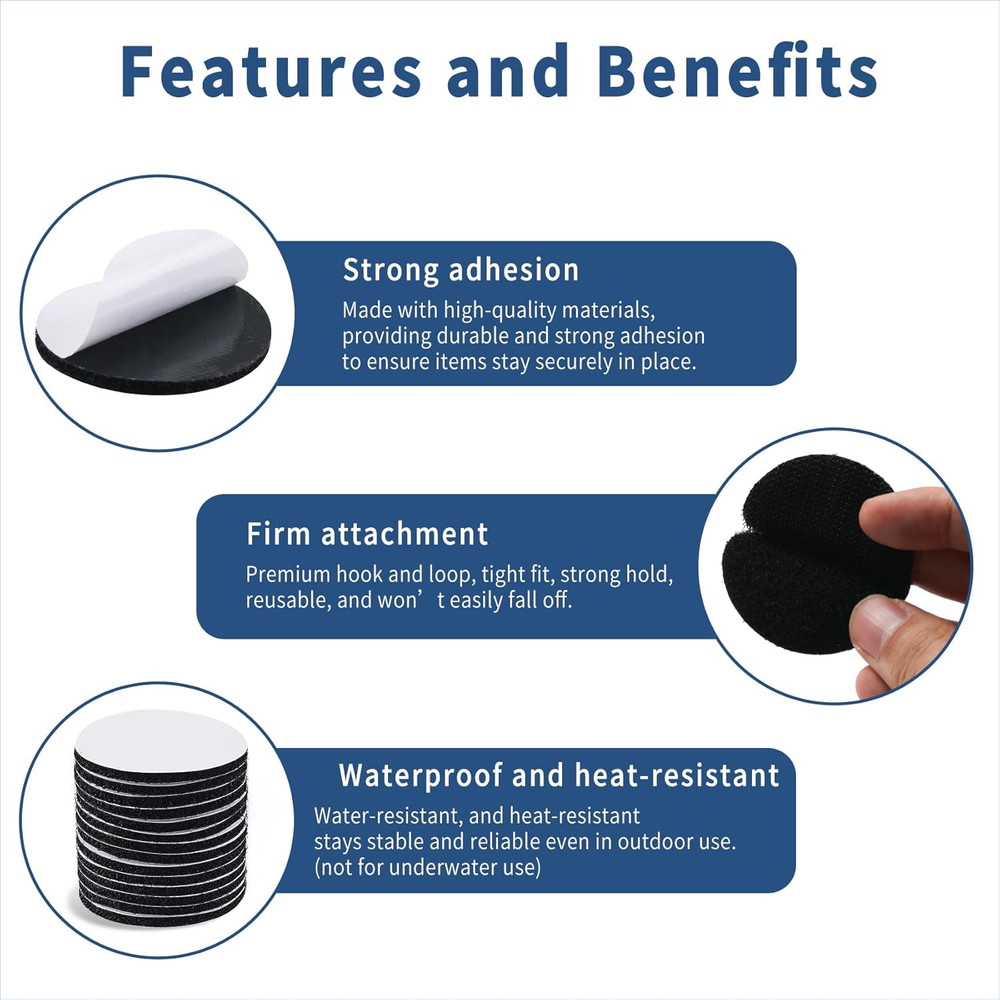 30PCS Heavy Duty Double-Sided Adhesive Hook Loop Dots - 2 Inch Round