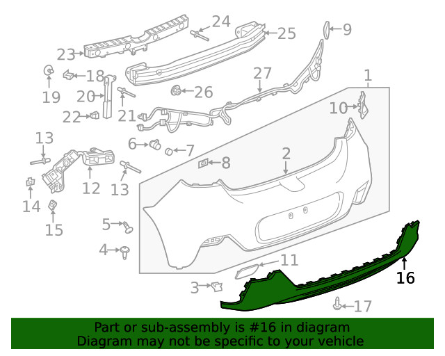 Genuine GM Anthracite Rear Bumper Valance Panel 39008628
