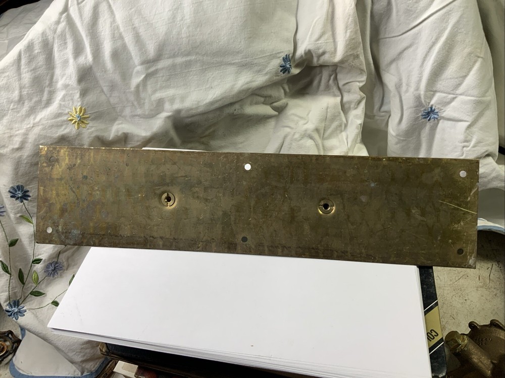 Vintage SOLID BRASS PULL PLATE 3 1/2" X 15" BRASS on SOLID BRASS`