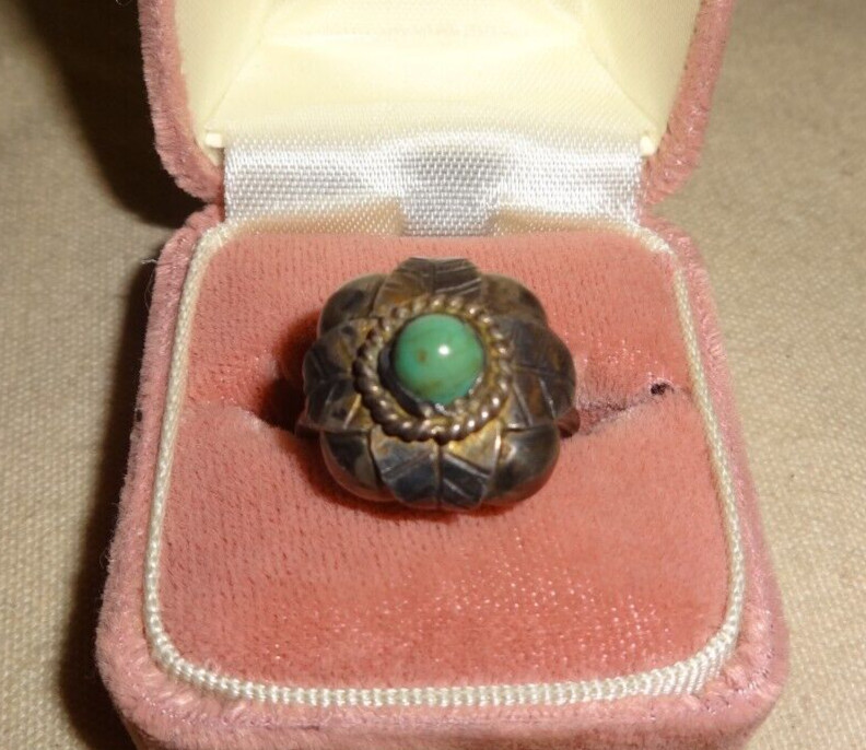 Vintage Mexico Silver Bubbly Turquoise Ring Sz