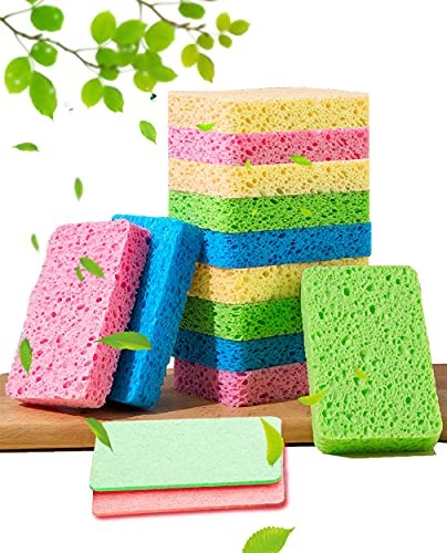 12-Count Kitchen Sponges- Compressed Cellulose Sponges Non-Scratch Multicolor