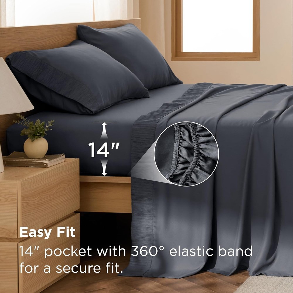 Queen Sheet Set 4 Pc Microfiber Dark Grey
