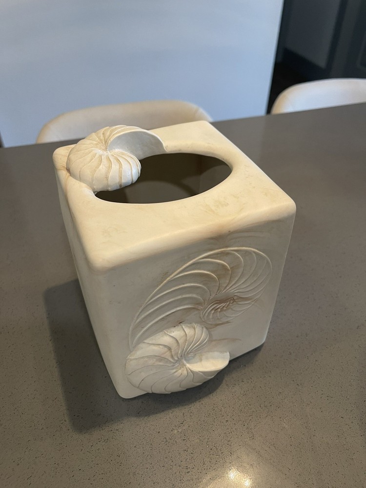 Cream Seashell Bath Tissue Box Cover Holder Quality Ceramic