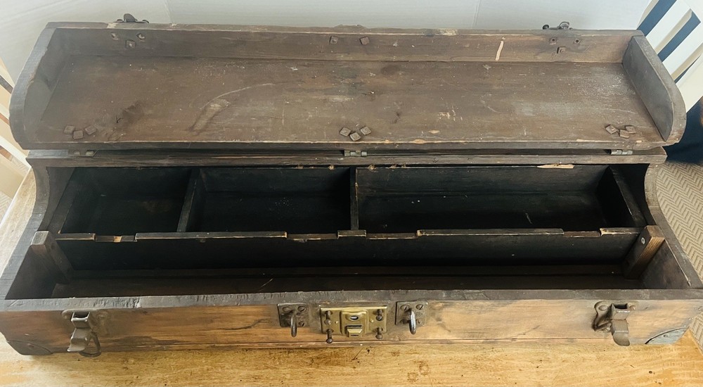 Unique Antique Handmade Solid Wood Utility Tool Box - 30”x11”x6”