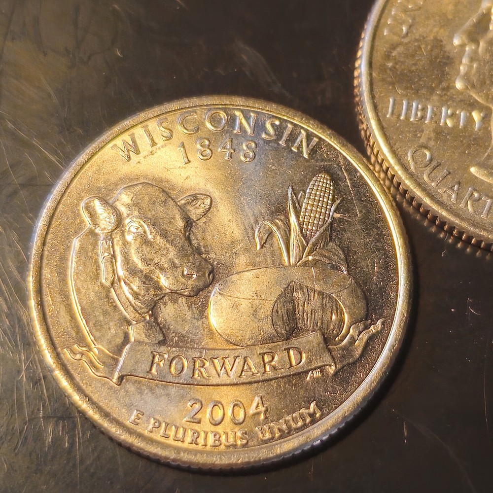 Two Wisconsin State QUARTER Error Coins (NOT LEAF) 2004