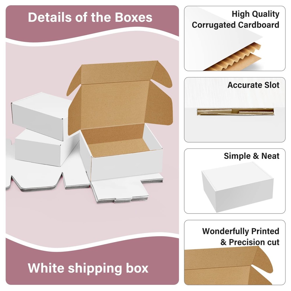 30 Pack 8x6x3 inches White Shipping Boxes, Corrugated Mailer Boxes, Packaging...
