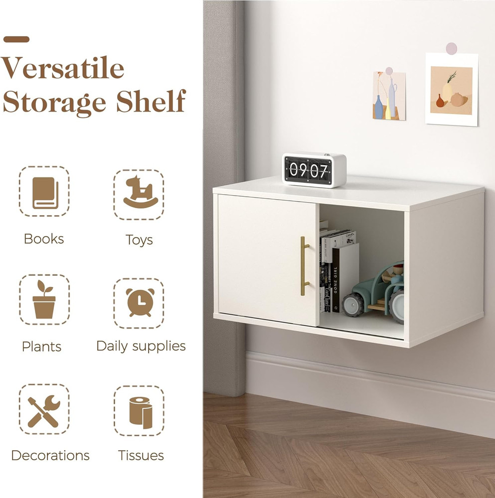 White Nightstand with Sliding Door, 2 Pcs Stackable Cubby Storage Organizers, Wo
