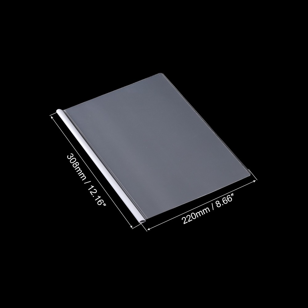 10 Pack Clear Report Covers with Sliding Bar, 8mm 50 Sheets Capacity-White