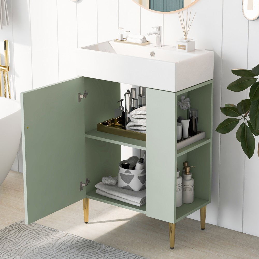 Bathroom Storage Cabinet Single Ceramic Sink Right Side Storage