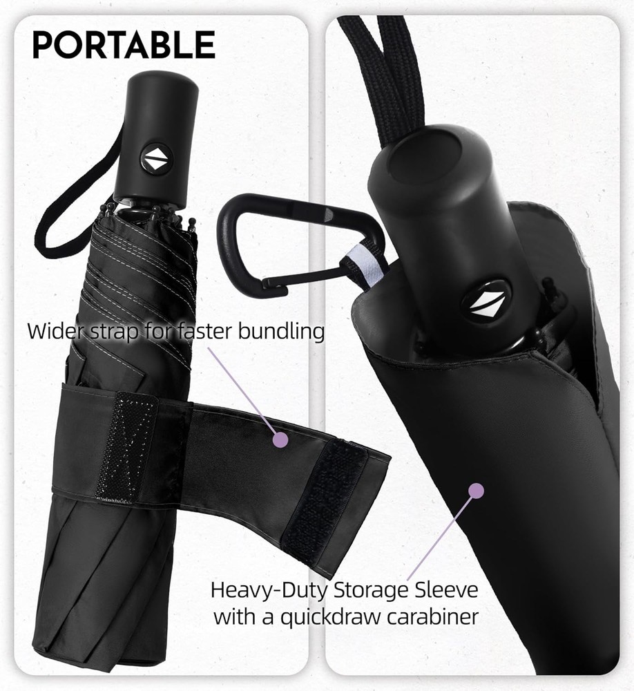 Auto Open Close Compact Umbrella 43 Inch Windproof Travel TSA Approved