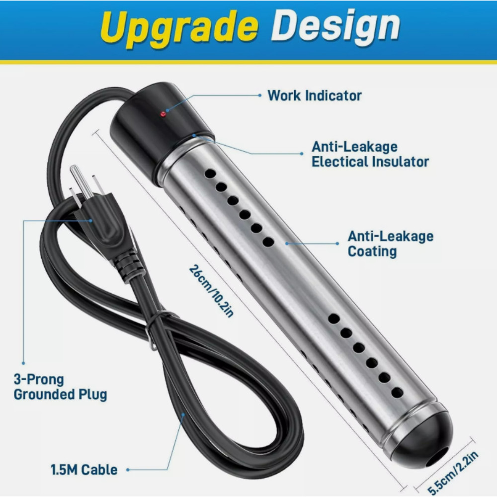 2000W Immersion Water Heater Submersible Portable Electric Heaters 110-125V AC