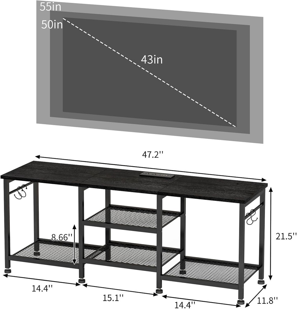 Versatile Black TV Console with LED Lights & Large Open Storage for Media