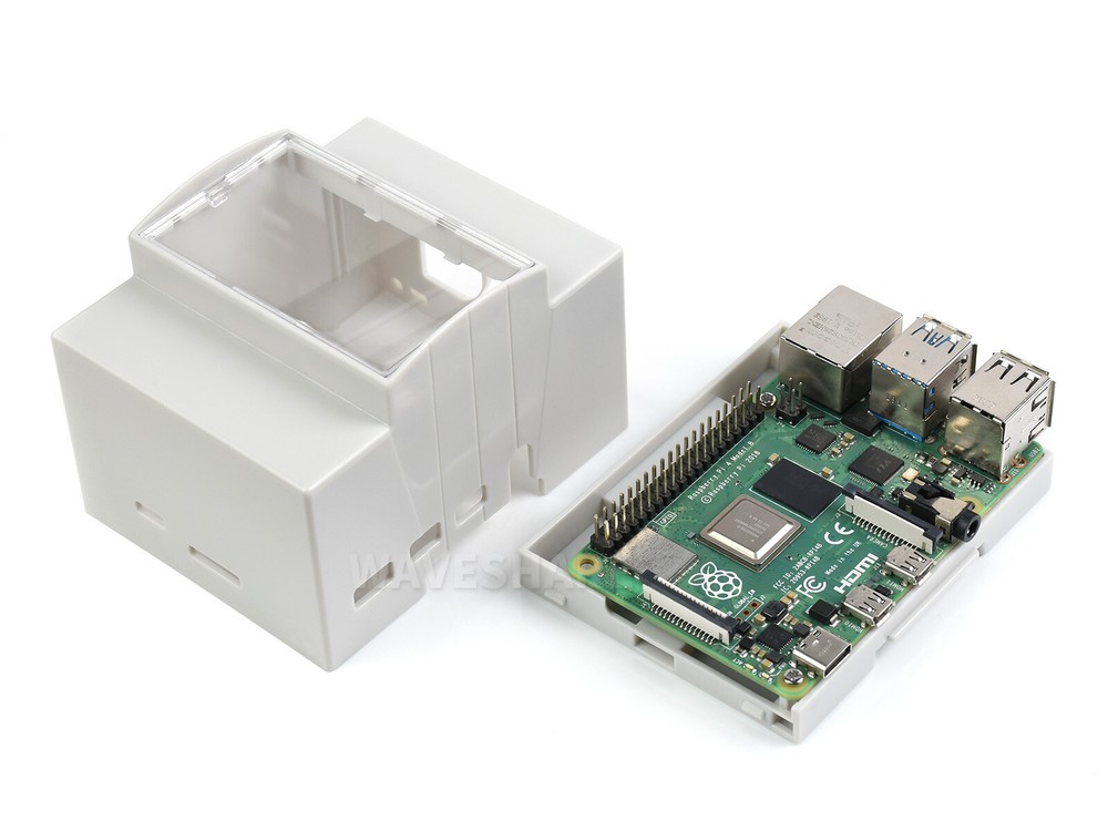 Waveshare DIN Rail ABS Case for Raspberry Pi 4 Large Inner Space Injection