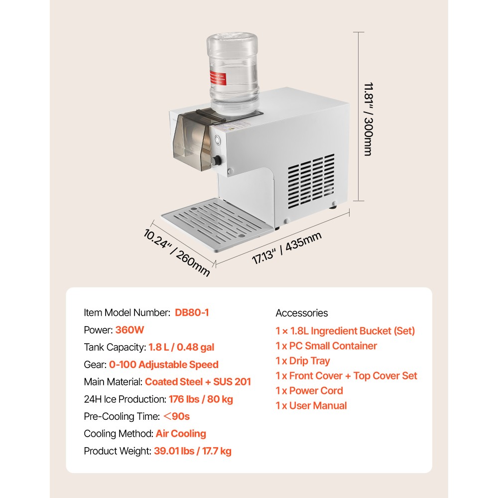 Ice Machine, 176 Lbs Per Day, 90-Second Pre-Cooling, Adjustable Settings, White