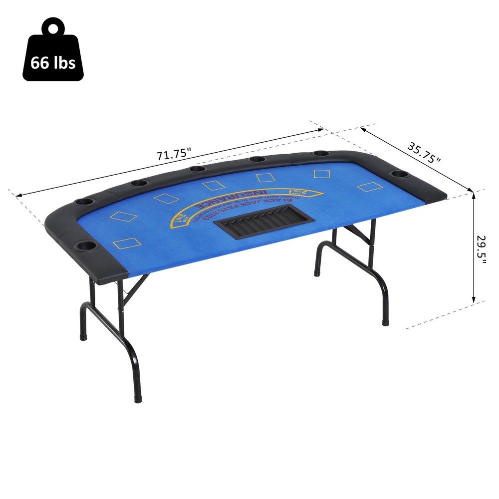 72" 7 Player Octagon Folding Poker Table with Cup Holders