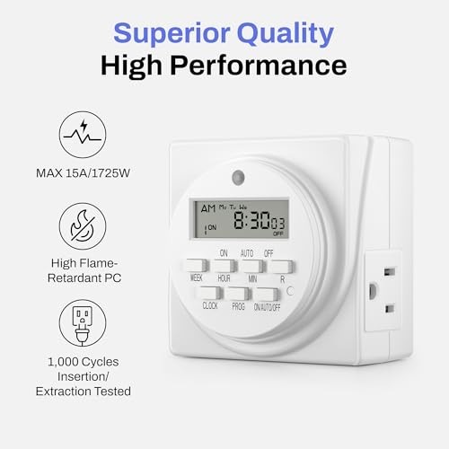BN-LINK Indoor Digital Timer Outlet, Dual Outlet 7 Day Programmable Light Switch