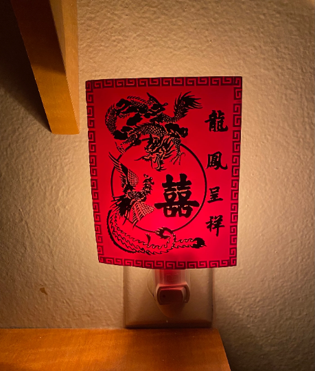 Dragon and Phoenix polyresin wall plug-in night light home decor'