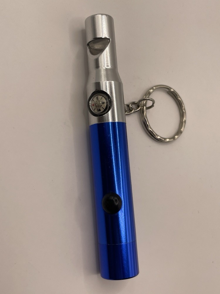led light/whistle/compass on key ring- Blue/Silver