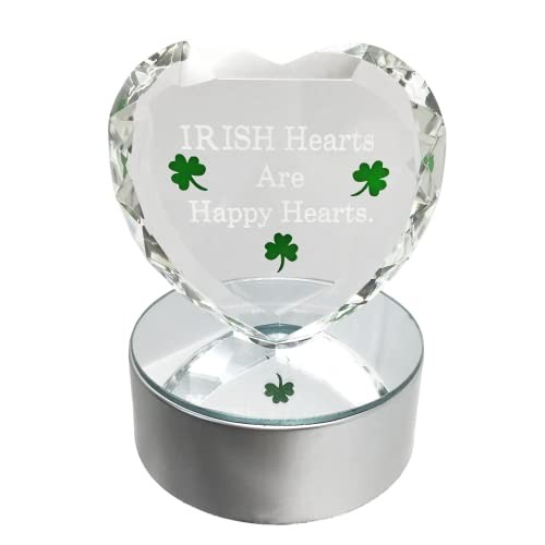 LED Decor - Irish Decorations - Heart with Shamrocks - Lighted Crystal