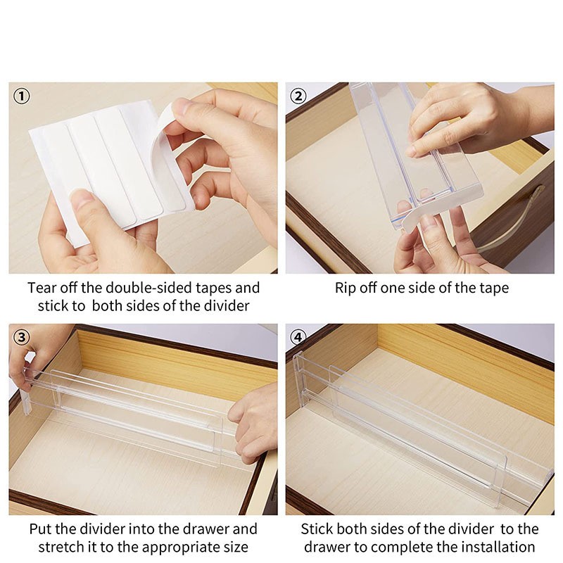 2 Pack Expandable Drawer Dividers - Adjustable Plastic Organizers for Kitchen...