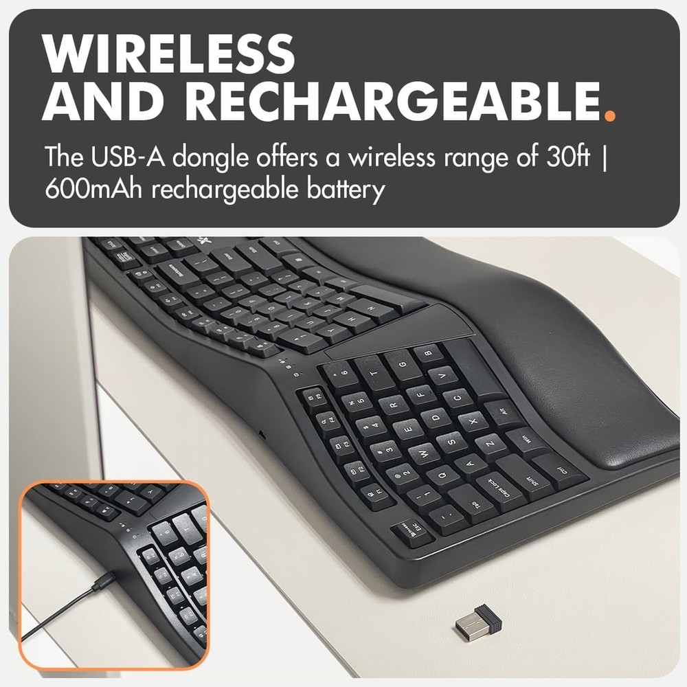 X9 Wireless Ergonomic Keyboard - Split Keyboard with Cushioned Wrist Rest - T...