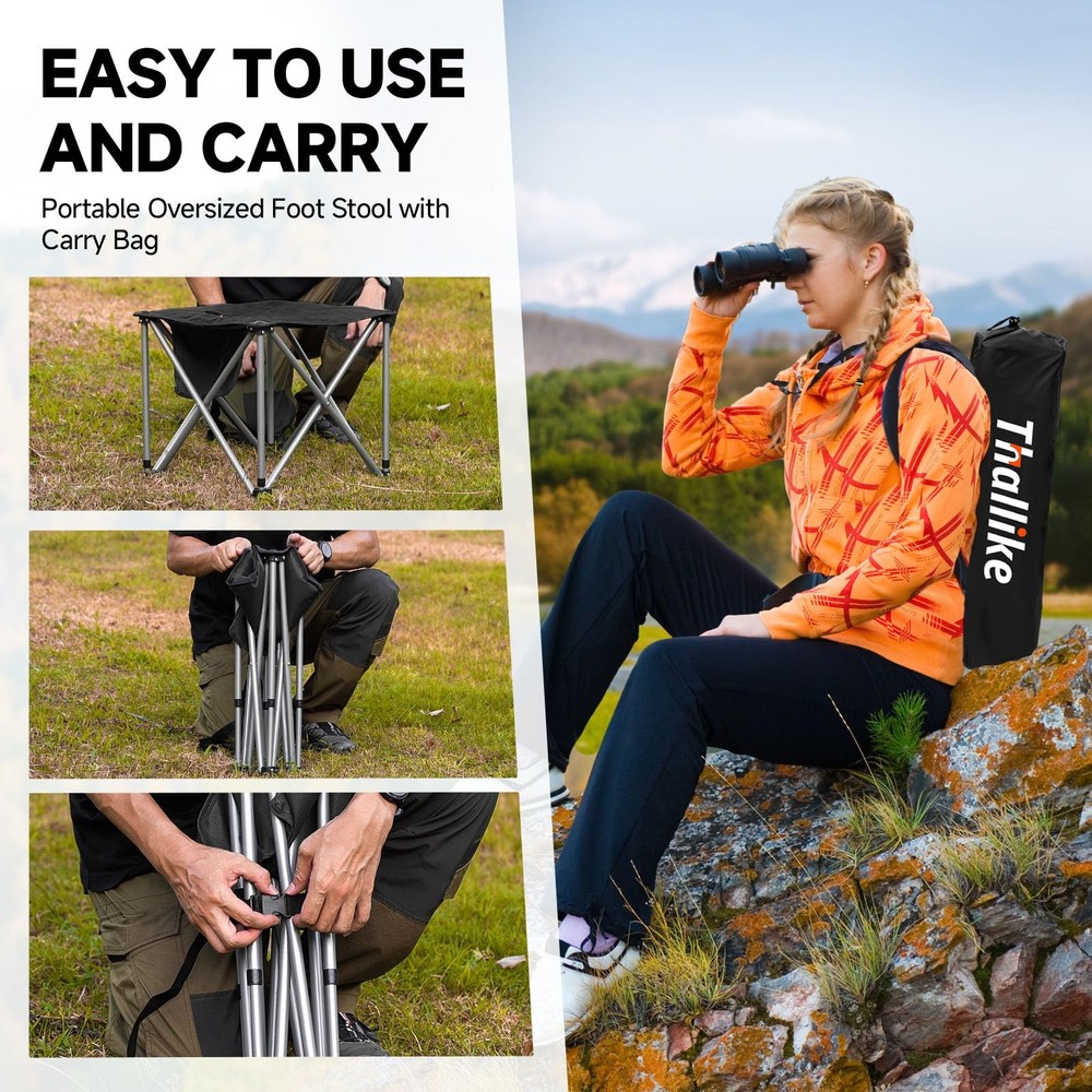 Oversized Padded Camping Stool with Storage Bag, Heavy Duty 450LBS Support