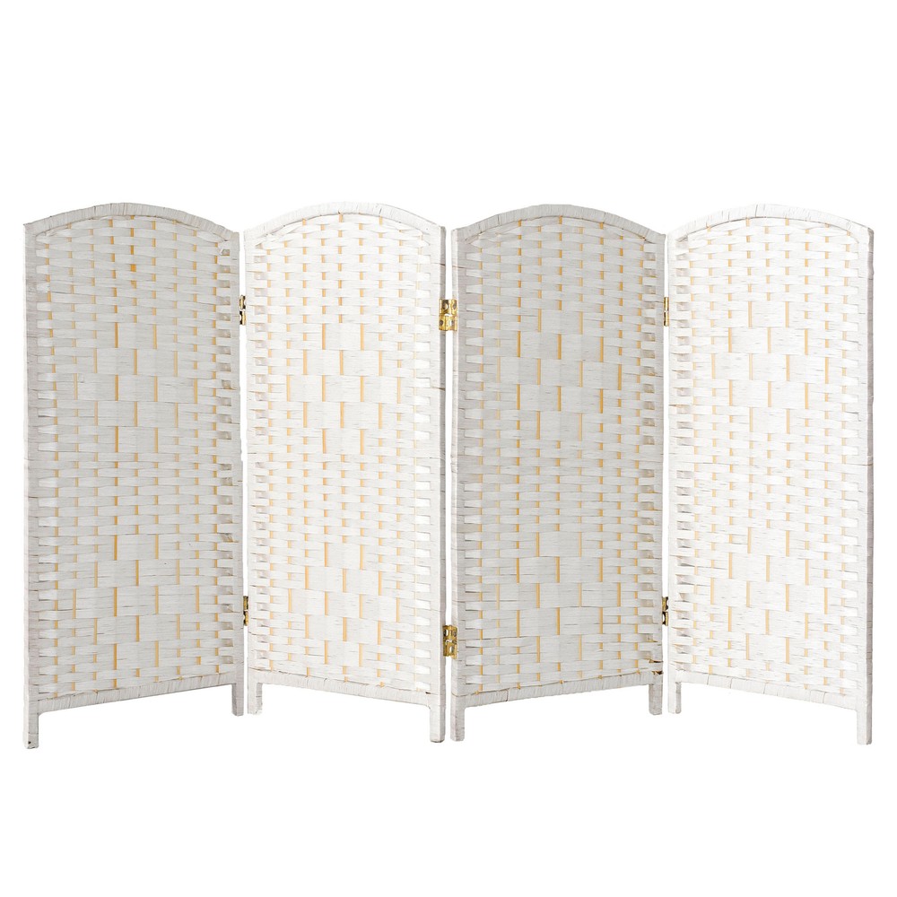 3 ft. Short Diamond Weave Fiber Folding Screen - White - 4 Panel