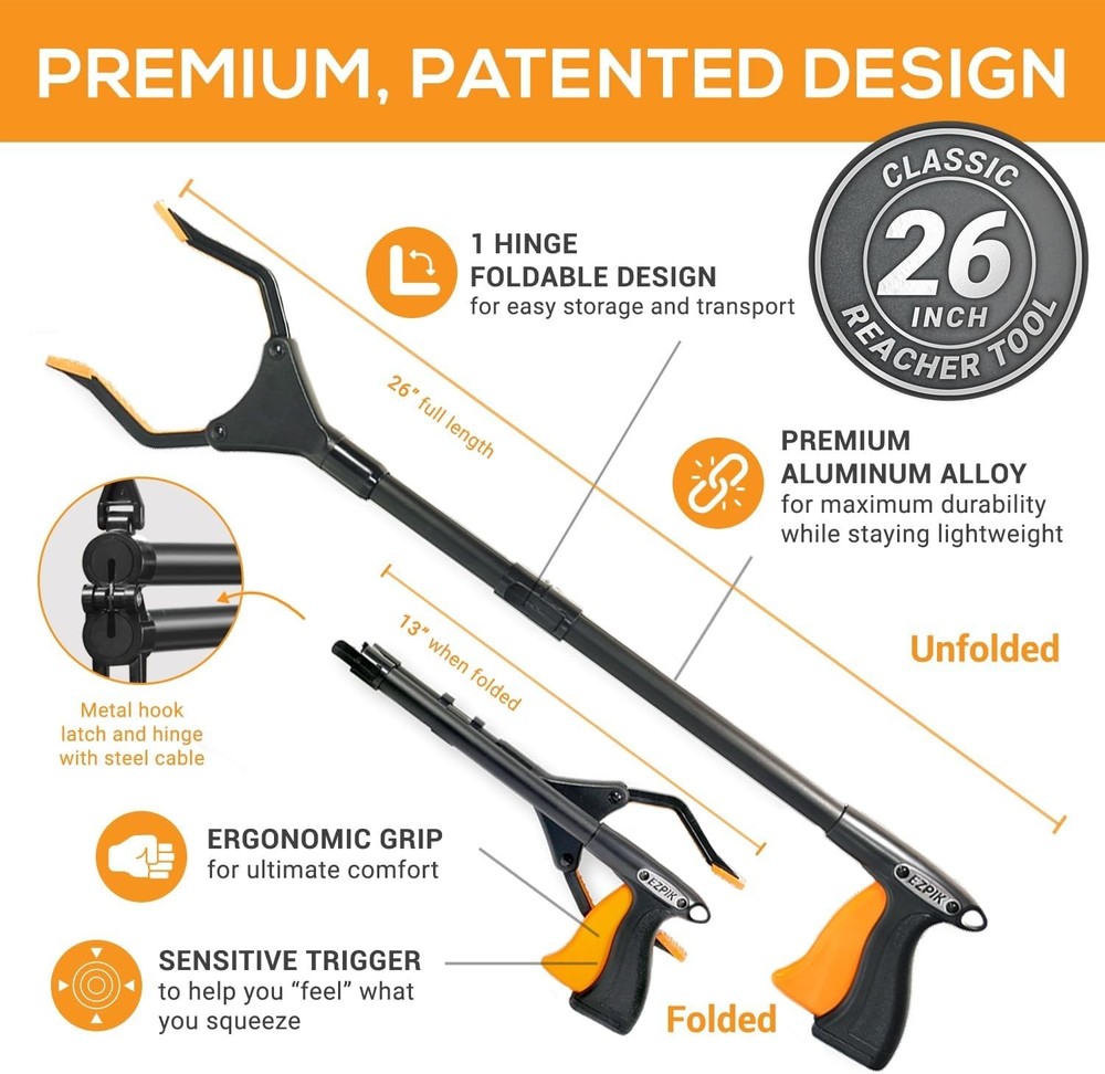 Dependable 26” Trash Picker Upper with Foldable Design - Ideal for Mobility Aids