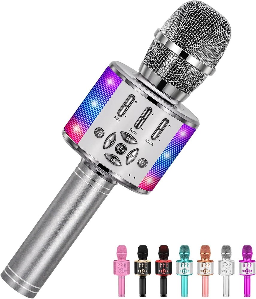 Karaoke Microphone Machine with Magic Sound and LED Lights