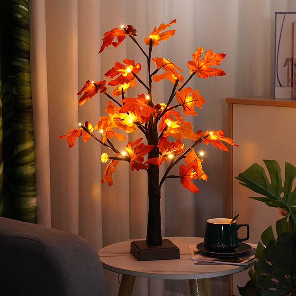 24in Fall Maple Tree With 24 LEDs Soft Light For Xmas