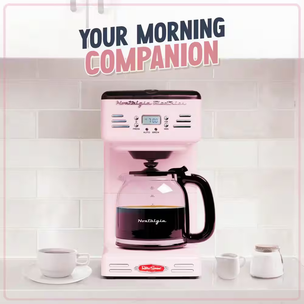 12 Cup Pink Drip Coffee Maker with Reusable Filter