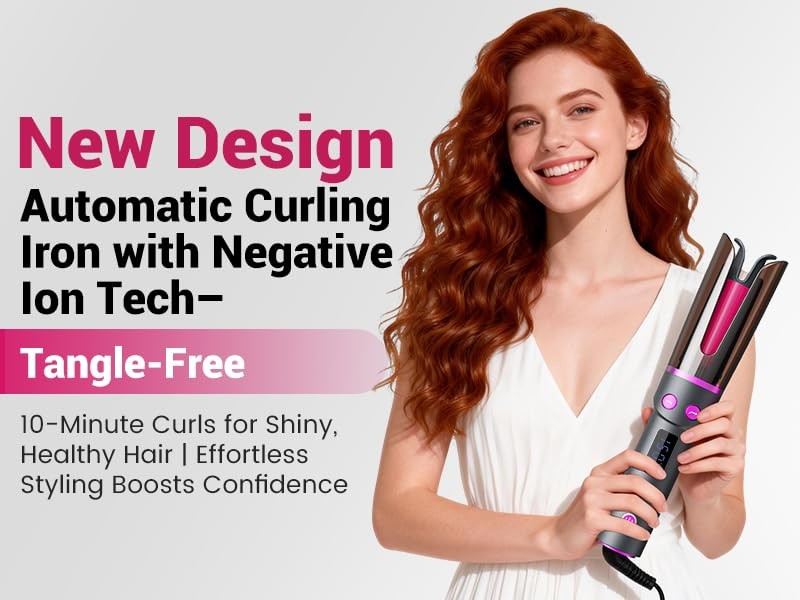Negative Ion Automatic Rotating Curling Iron – Smart Tangle-Free, Dual Voltag...