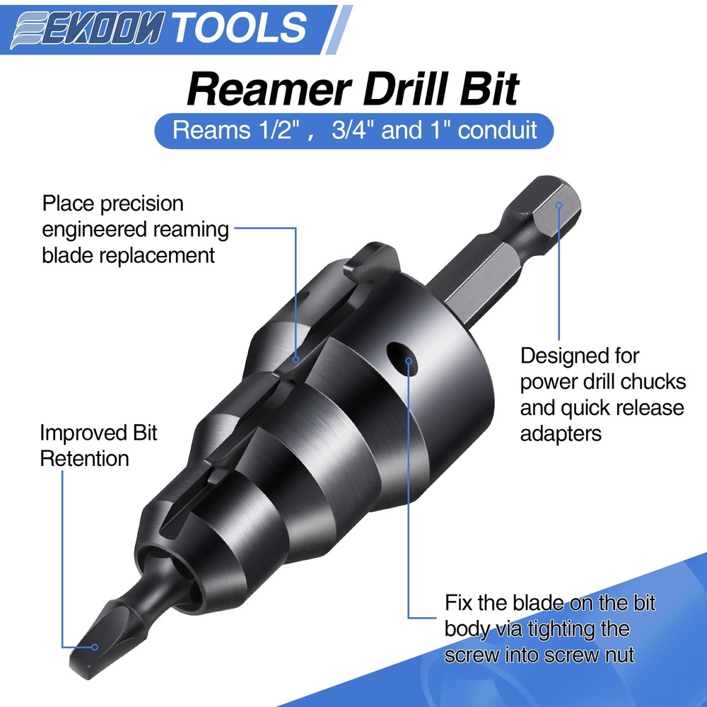 1/2'' 3/4'' Power Conduit Reamer Tools Kit Includes 3 Reamer Replacement Blades