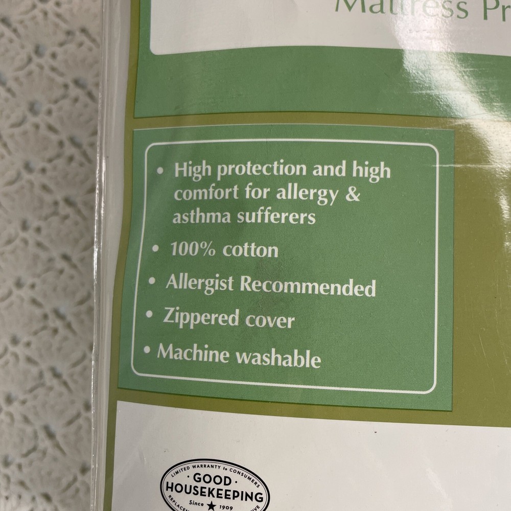 Allerease 100% Cotton Allergy Relief Zippered Mattress Protector, King NEW