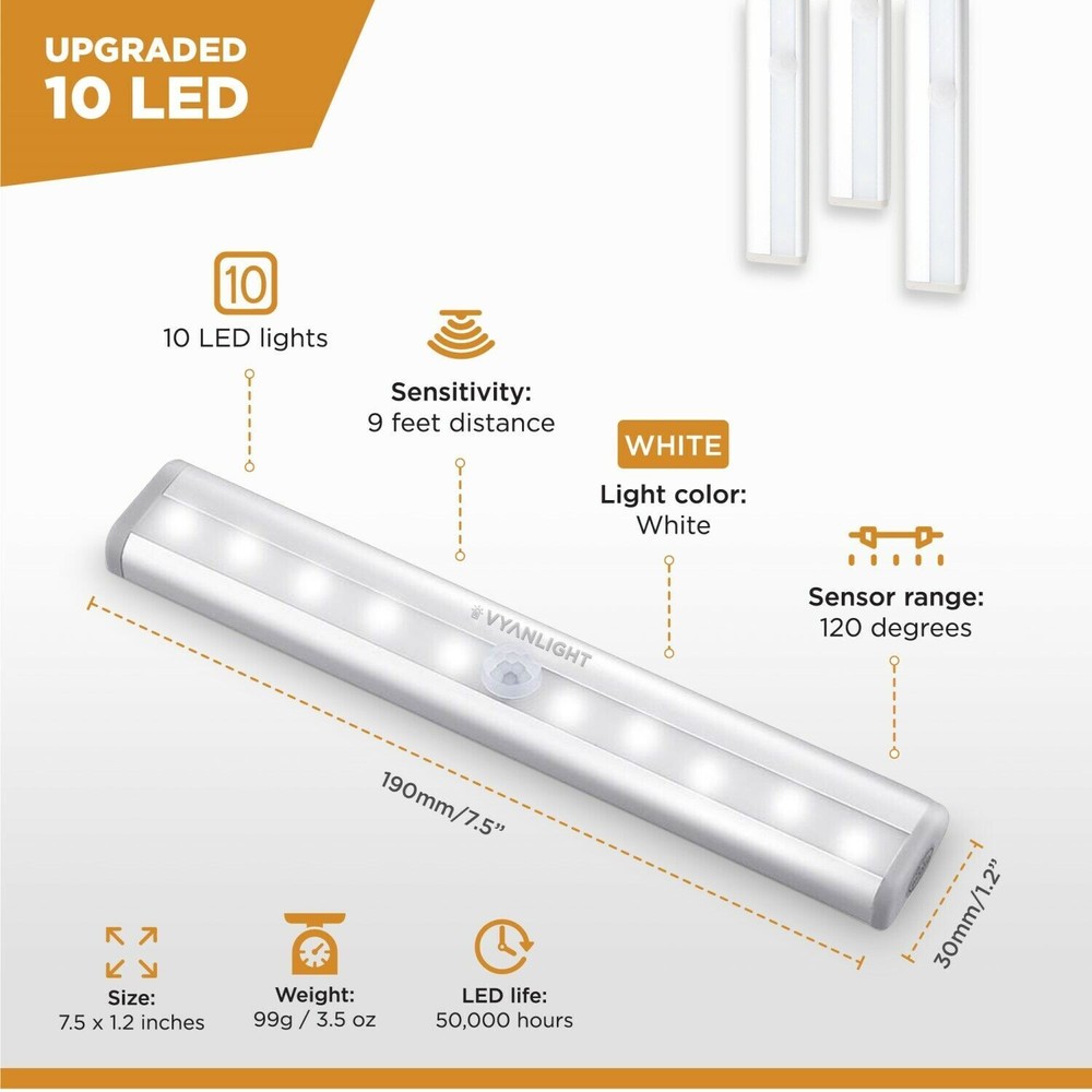 Wireless Motion Sensor Under Cabinet Closet LED Light Kitchen Counter Night Lamp