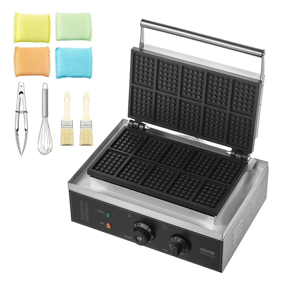Commercial Waffle Maker 10PCS Rectangle Waffle Baker Machine 1550W Non-Sti
