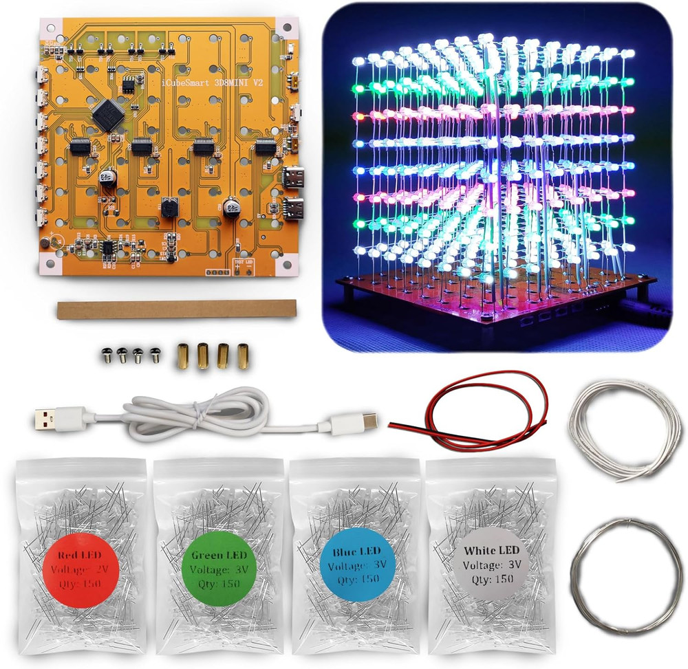 MINI 3D Led Cube DIY Electronics Kit Soldering Project Kit (3D8MINI-MULTI-KIT)