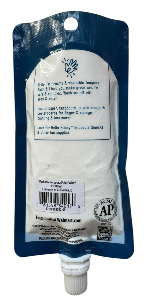 Washable Tempera Craft Paint - Ages 3+ - White - Hello Hobby 3.3 oz