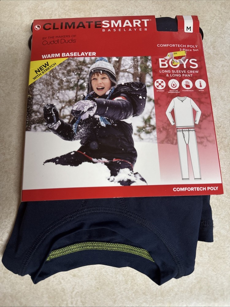 Cuddl Duds ClimateSmart Baselayer Set Boys Medium Comfortech Polyester Navy